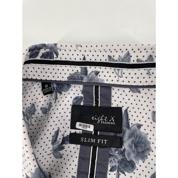 Eight X Floral Polka Dot Slim Fit Long Sleeve Button Up Shirt Classic White - Picture 3 of 8